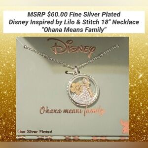 Disney's Lilo & Stitch Silverplated Necklace Crystals “Ohana” Hibiscus MSRP $60